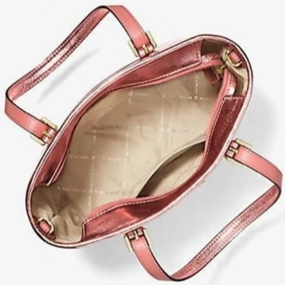 Michael Kors Jet Set Travel Metallic Zip Top Tote Bag NWOT